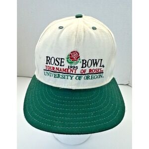 Vintage 1995 Oregon Ducks Rose Bowl Hat Cap Snapback White Embroidered Made‎ USA
